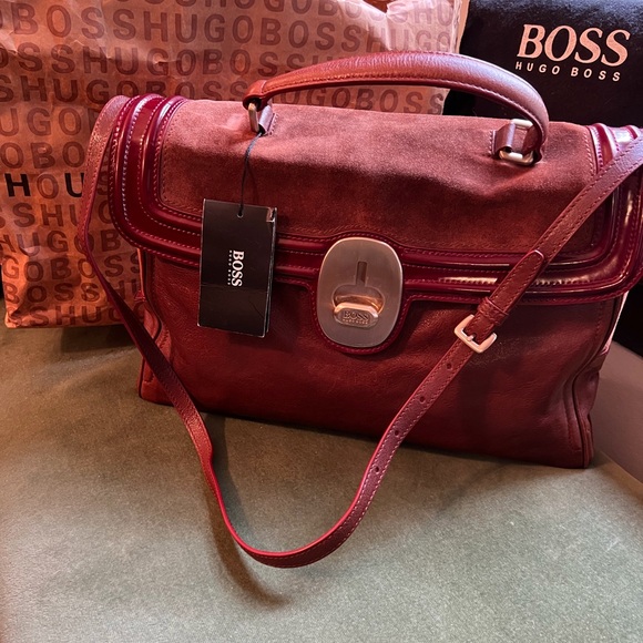 BOSS Hugo Boss Brown and Burgundy Leather Handbag - Picture 5 of 5